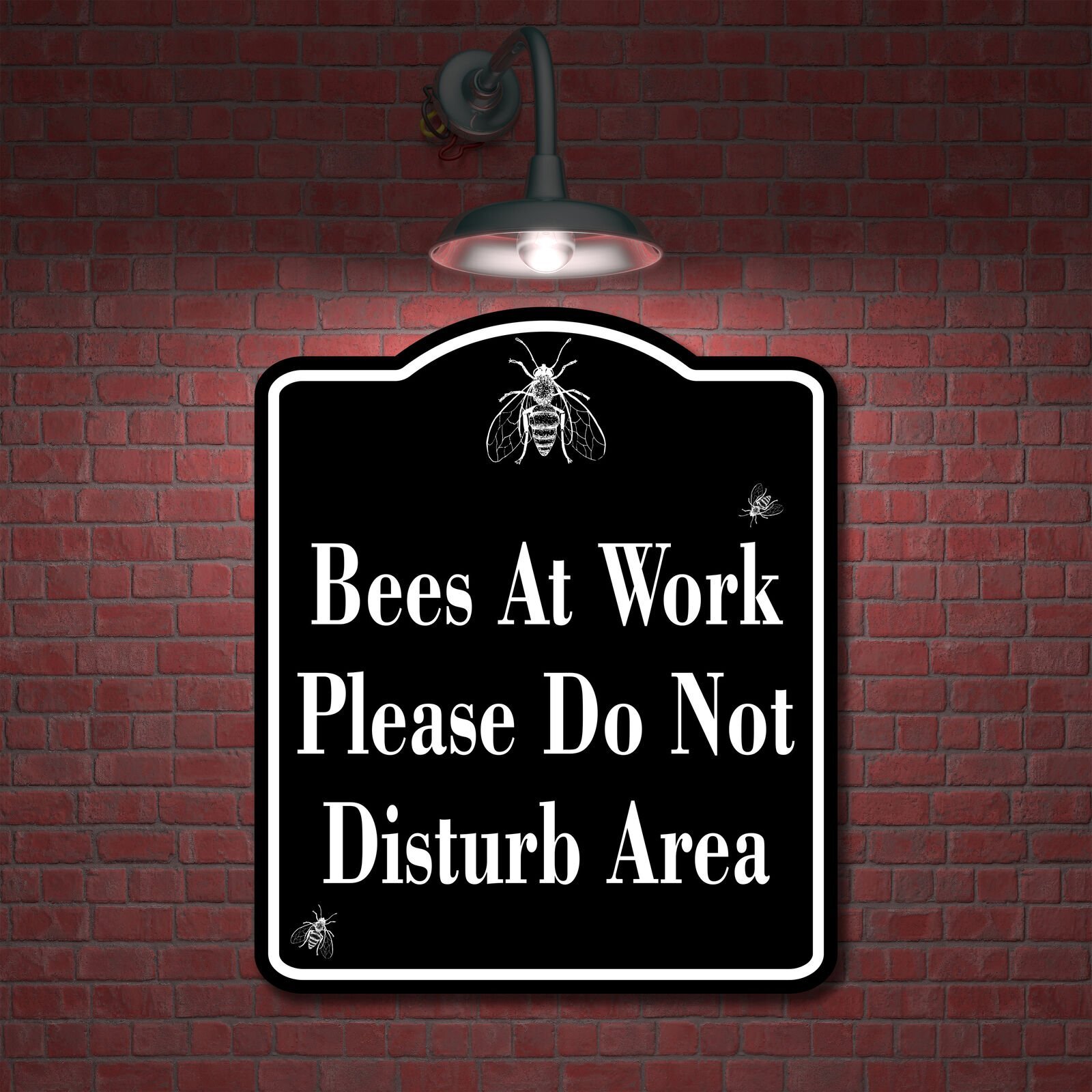 Bees At Work Please Do Not Distrub Area BLACK Aluminum Composite Sign