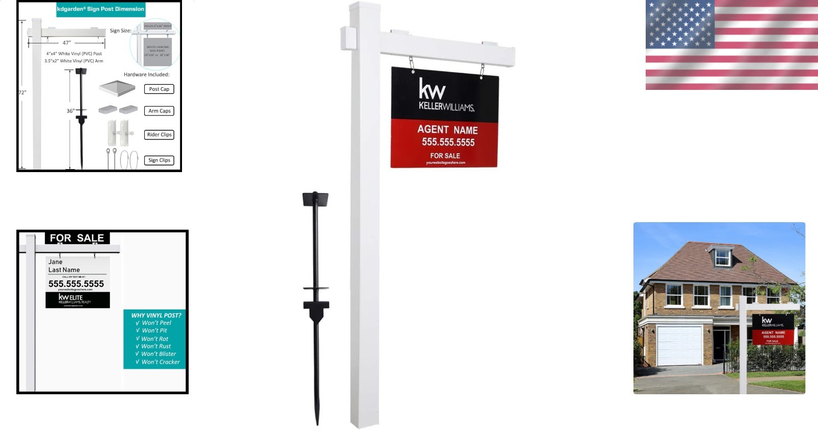 White Vinyl PVC Real Estate Sign Post 6ft, Realtor Yard Sign Holder, Open House