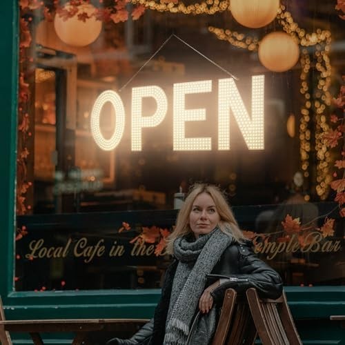 40×14 LED Open Sign Dimmable Electric Light Up Store Business Warm White