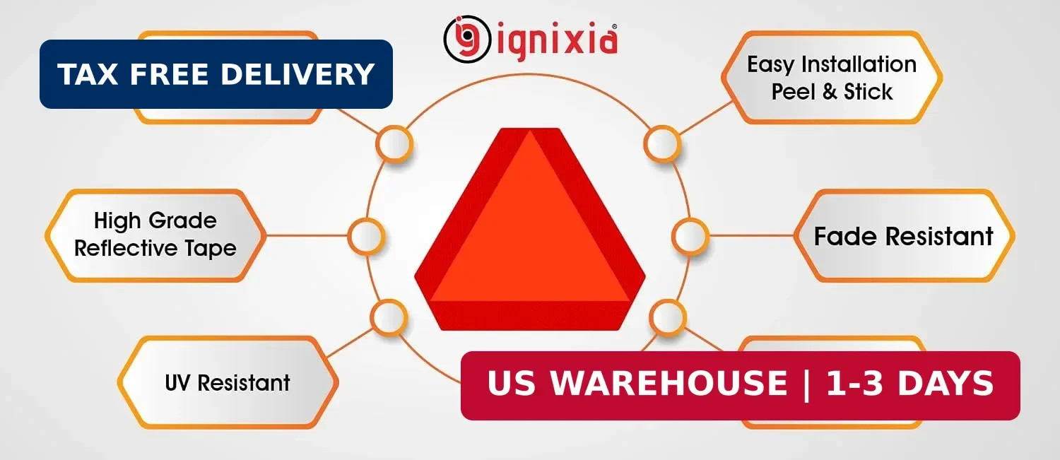 IGNIXIA (Pack of 02) Slow Moving Vehicle Sign, PVC Vinyl Decal Slow Moving Vehic