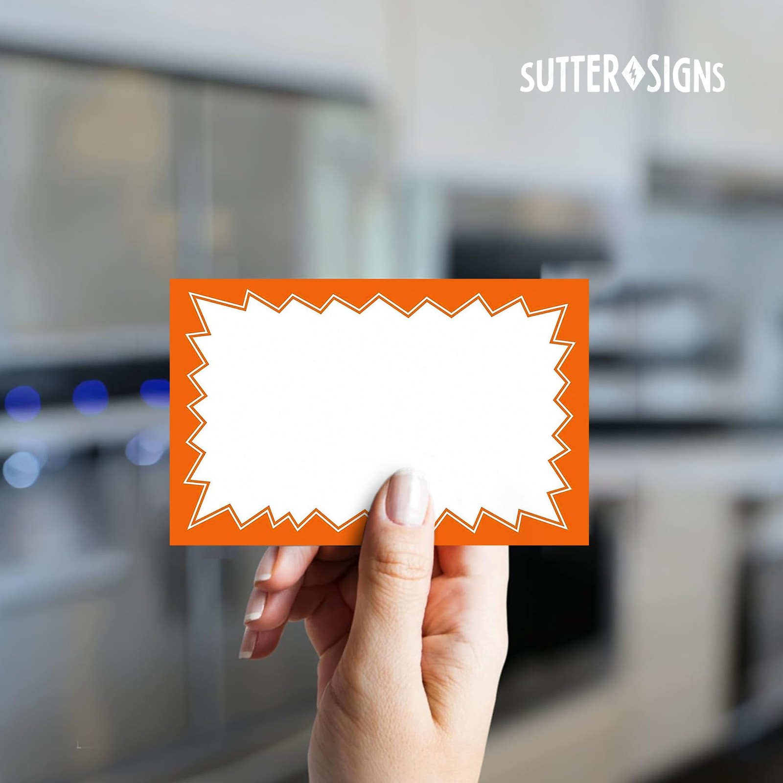 Sale Signs for Retail Stores 50pcs, 3.5″ x 5.5″ | Orange Starburst Paper Card…