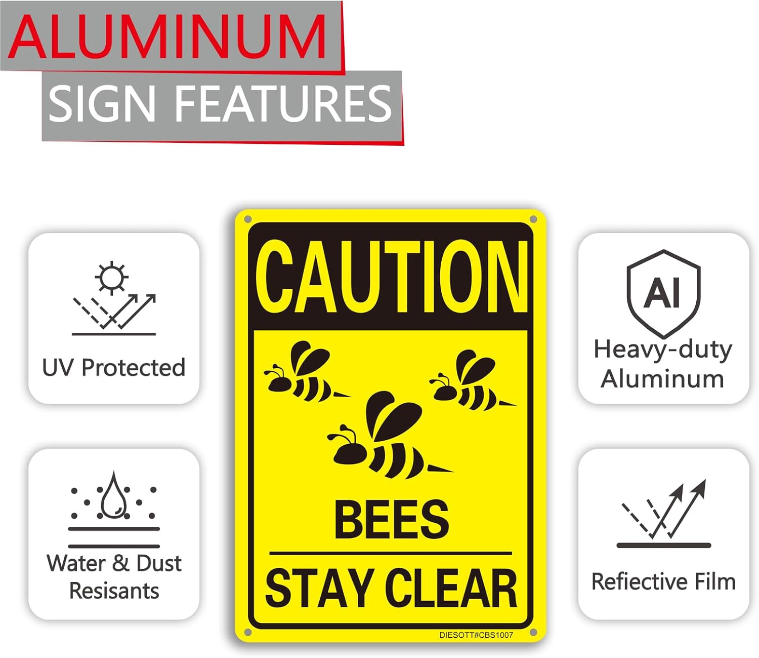 2 Pack Caution- Bees Stay Clear Signs, 10X7 Inches Aluminum Sign, Fade Resistant