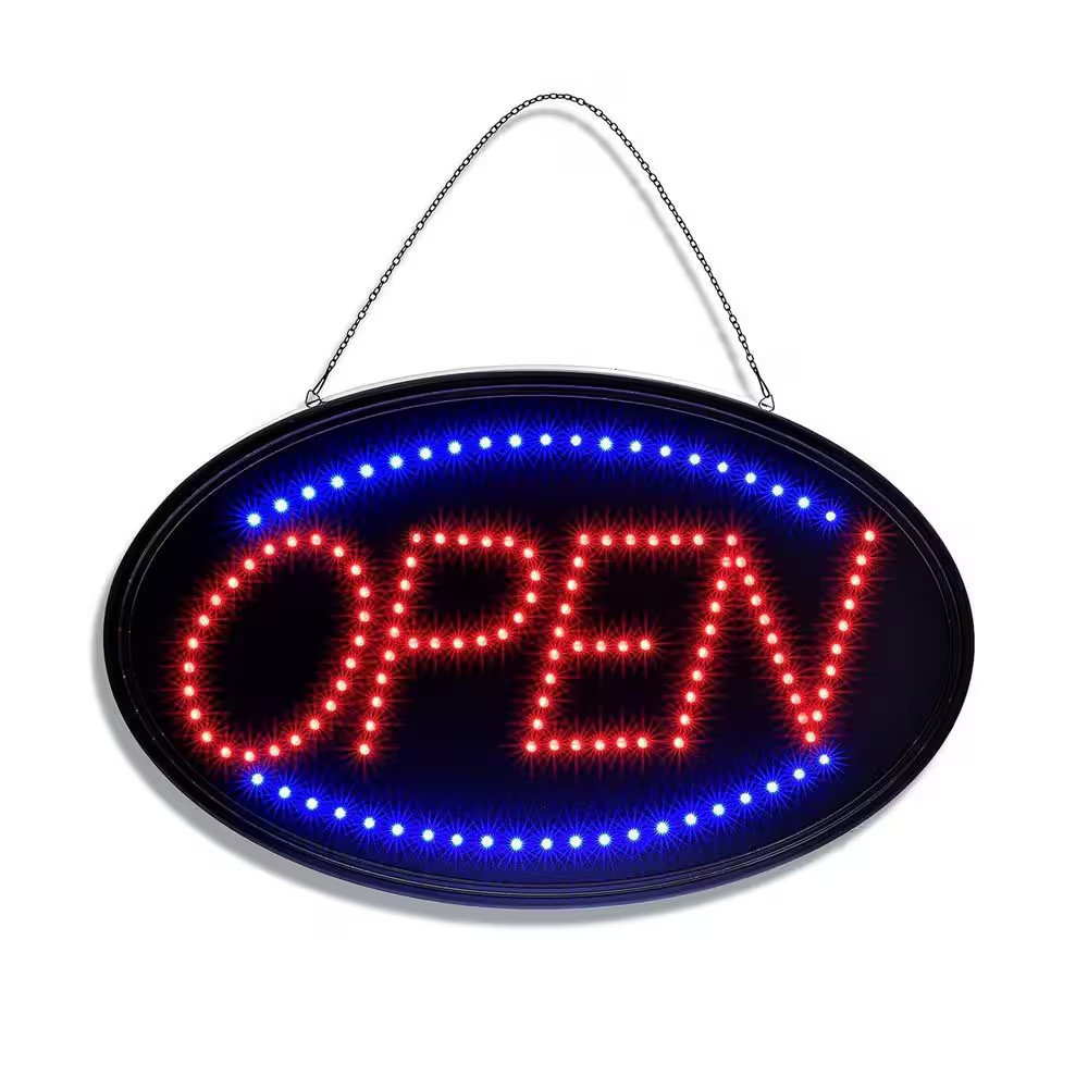 23 In. X 14 In. LED Oval Open Sign with Hanging Chain, Bright High Visibility