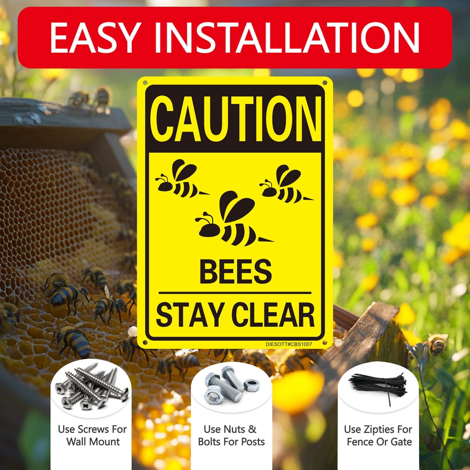 2 Pack Caution- Bees Stay Clear Signs, 10×7 inches Aluminum Sign, Fade Resist…