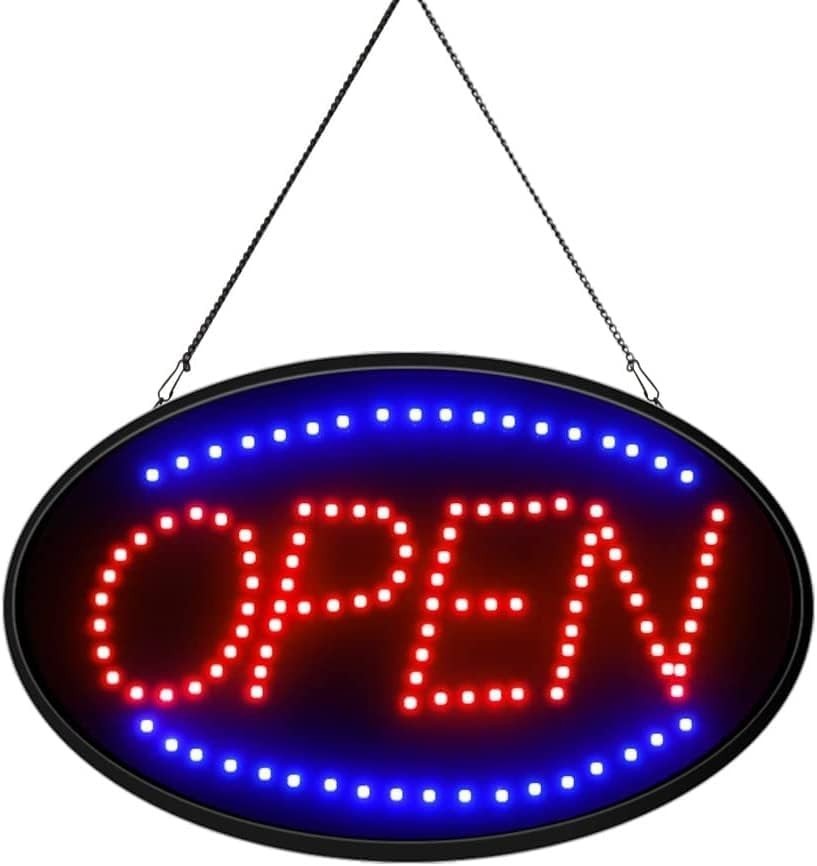 Jumbo 24″ x 13″ LED Neon Sign with Motion – “Open” Red/Blue