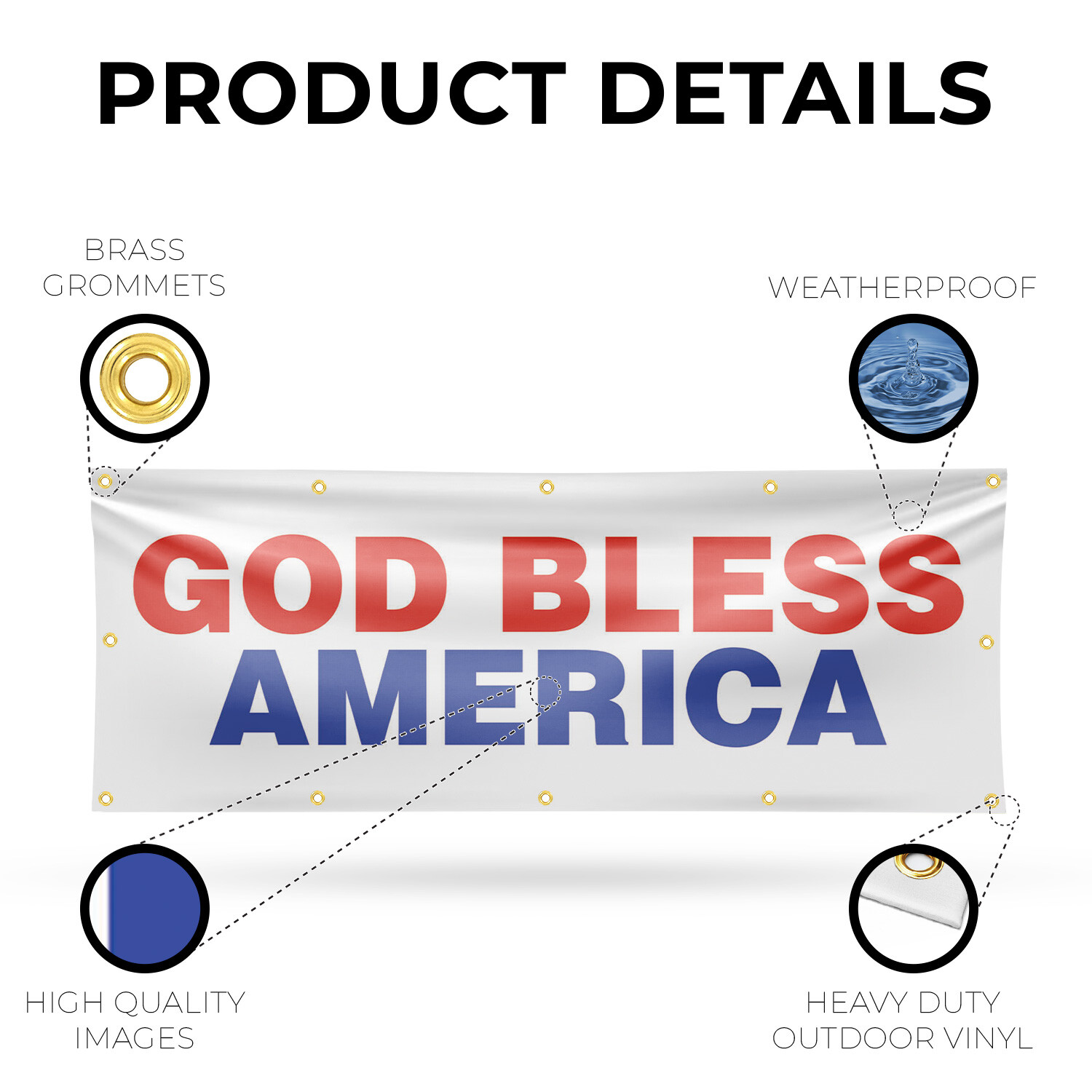 God Bless America Vinyl Banner Sign with Metal Grommets Heavy-Duty Single-Sided