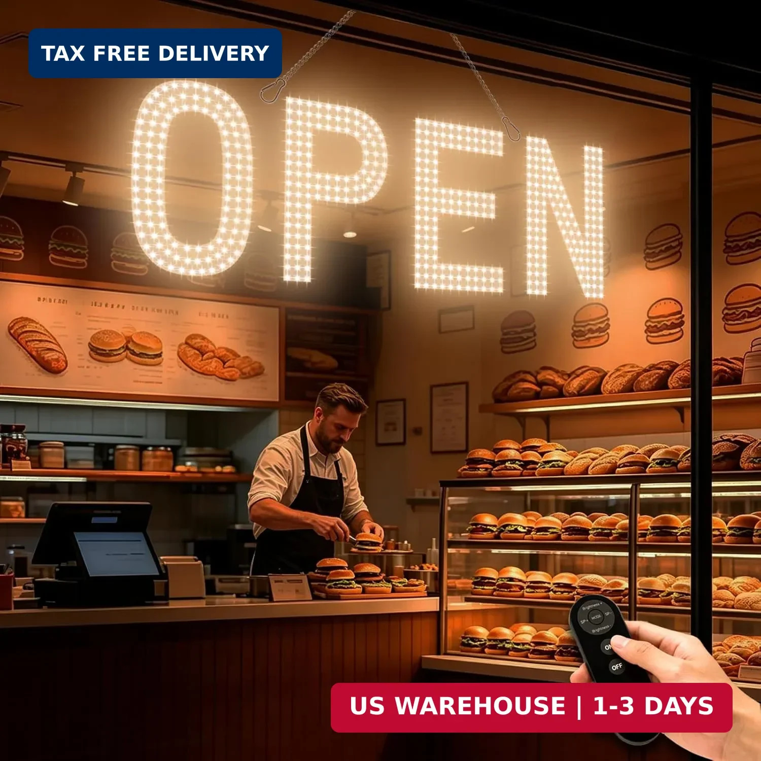 Open Signs for Business, 30″x10″ Big & Bright Open Sign with Remote Control Dimm