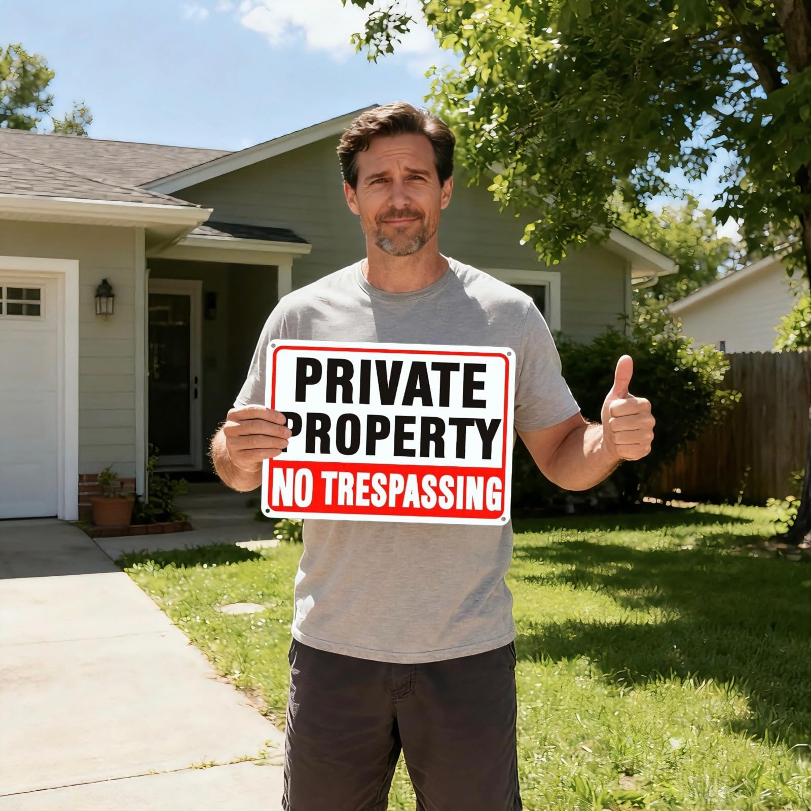 4 Pack No Trespassing Signs Private Property, 10 x 7 Inch Aluminum Signs