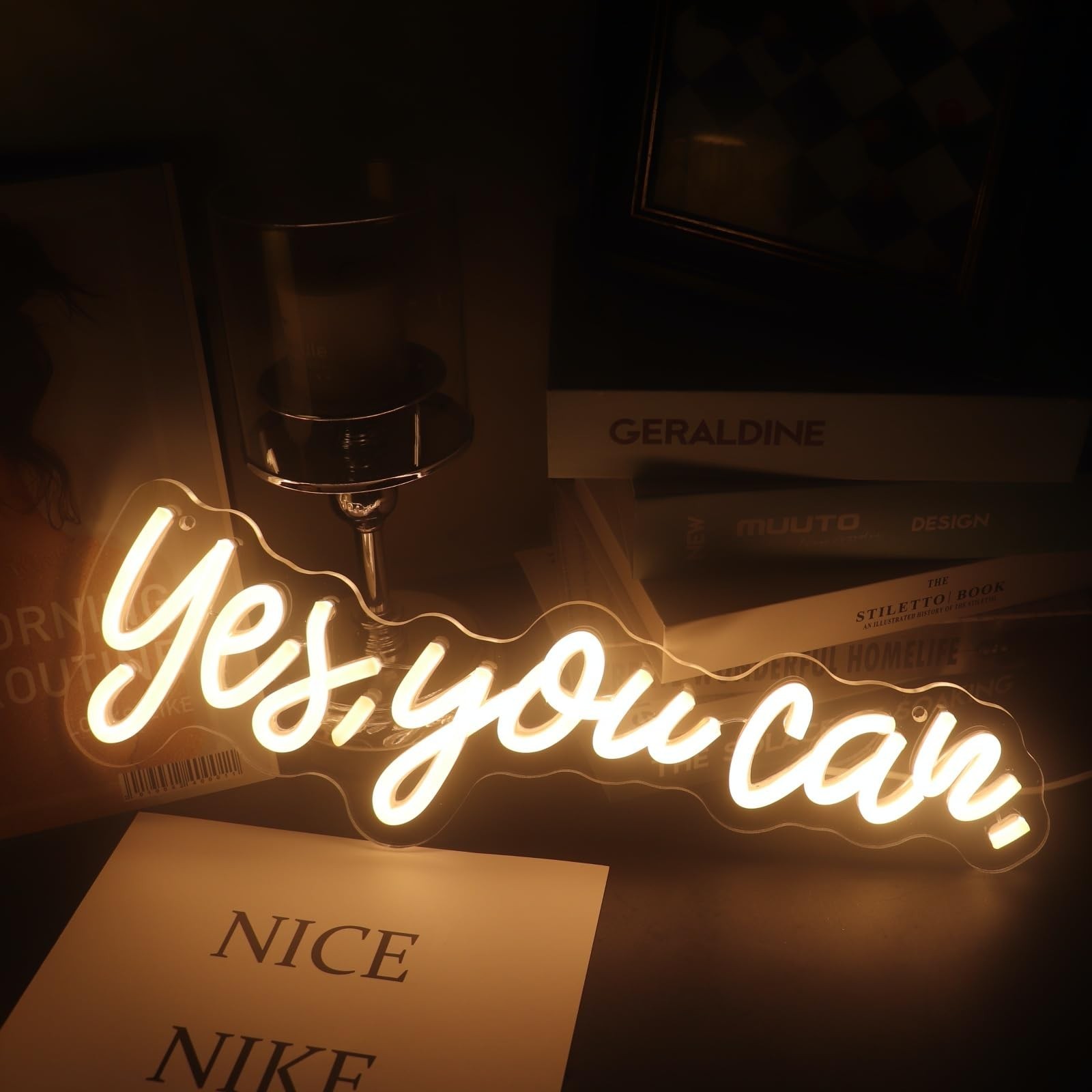 “Yes, You Can” LED Neon Sign Words Light Up Signs for Room Wall Art Decor, In…