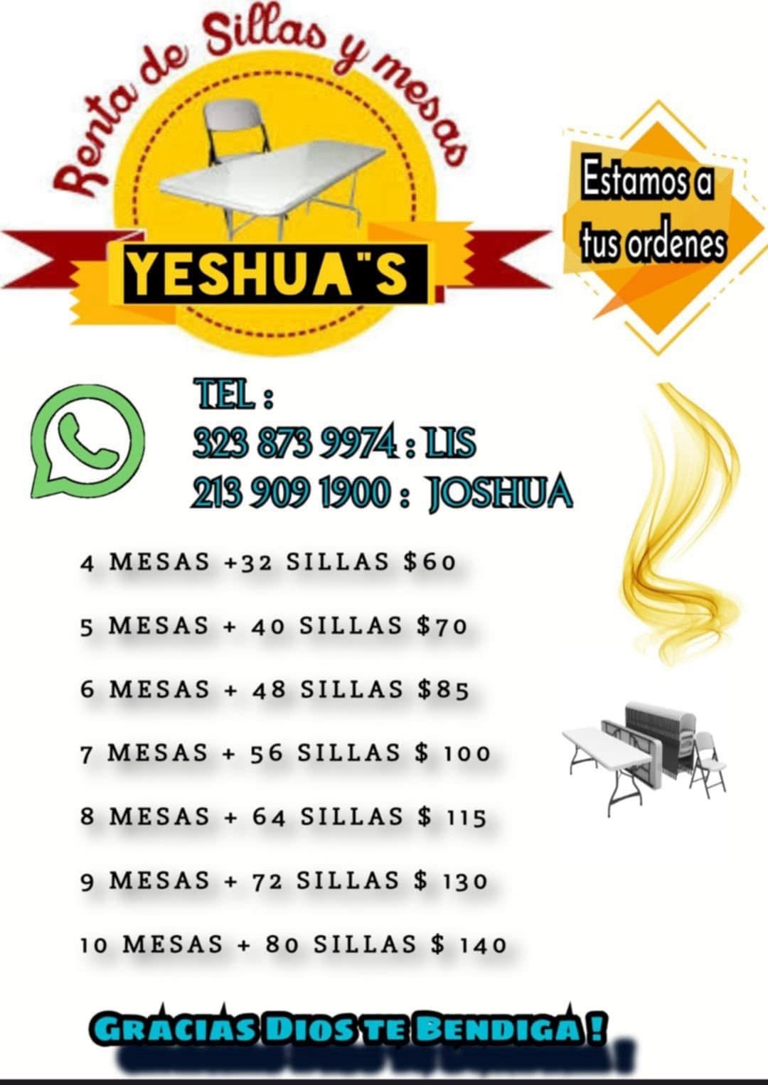YESHUA’S Multi-Color Chair and Table Rental Graphic Business Sign