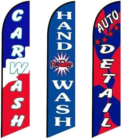 3 (three) Tall Feather Flags of Car Wash Hand Wash And Auto Detail for…