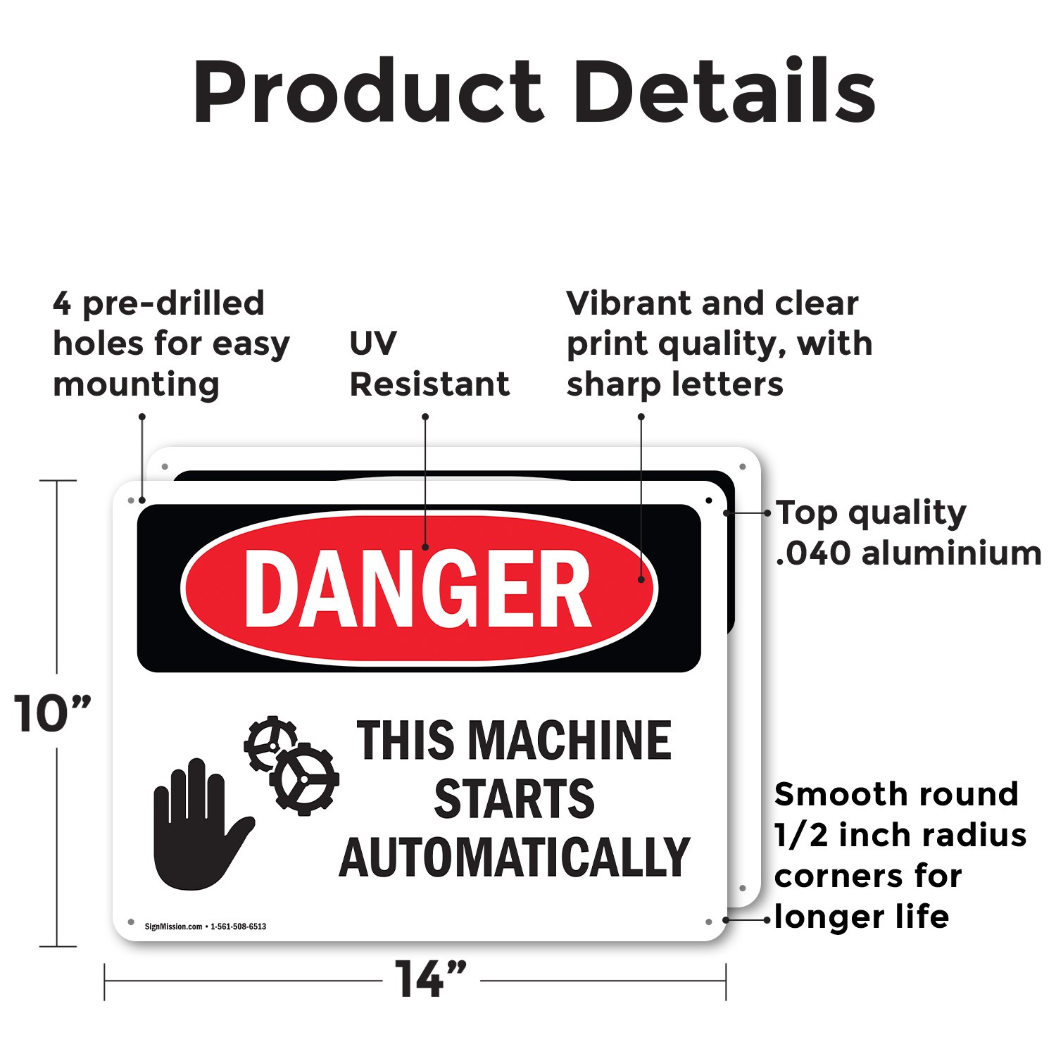 (2 Pack) This Machine Starts Automatically OSHA Danger Sign Decal Metal Plastic