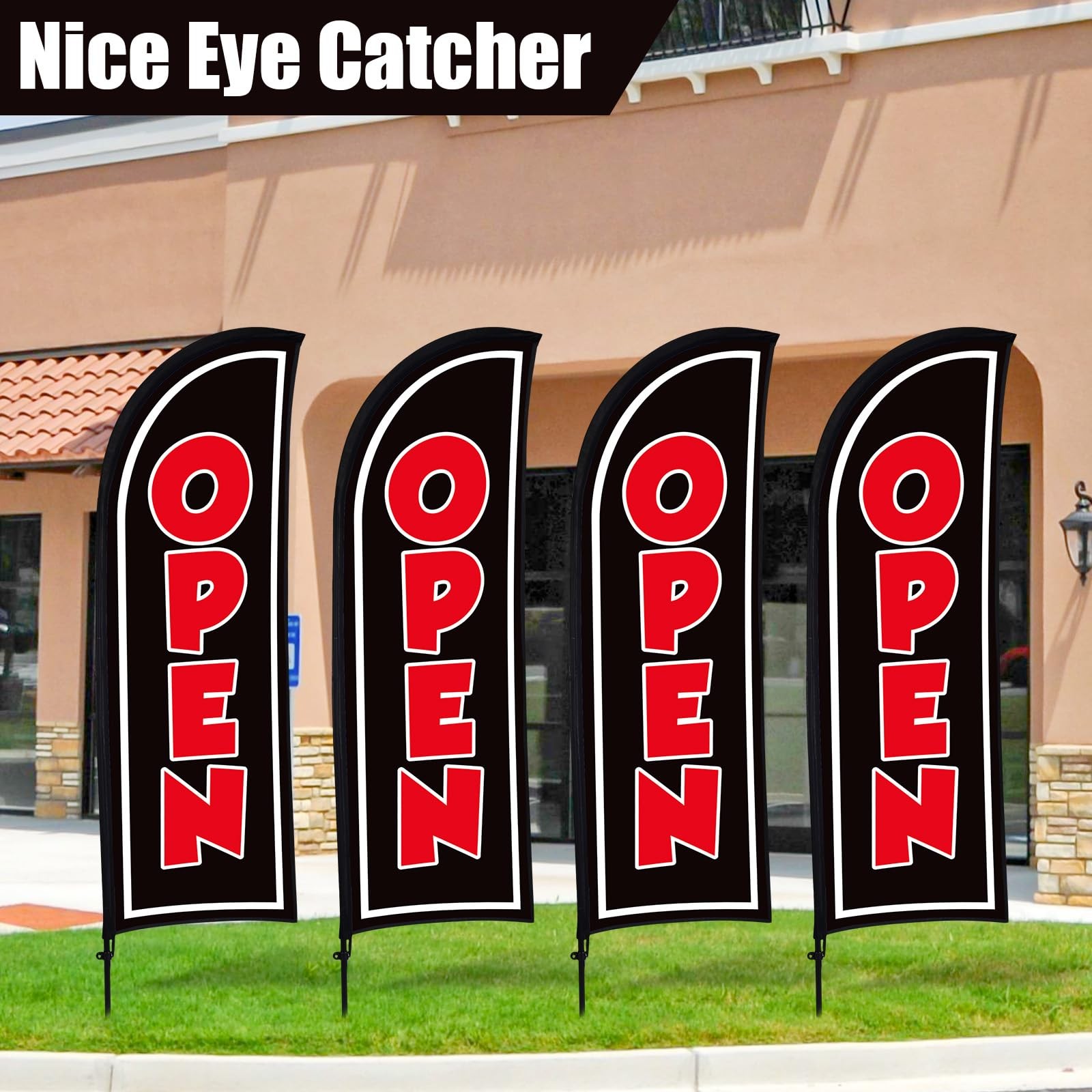 4 Sets Open Feather Flag Pole Kit for Business Advertising 8 ft Open Flag Ban…