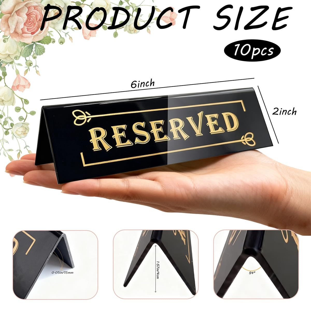 10PCS Acrylic Reserved Table Signs – 6x2x1.6 in Table Tent – Double-Sided, Wa…