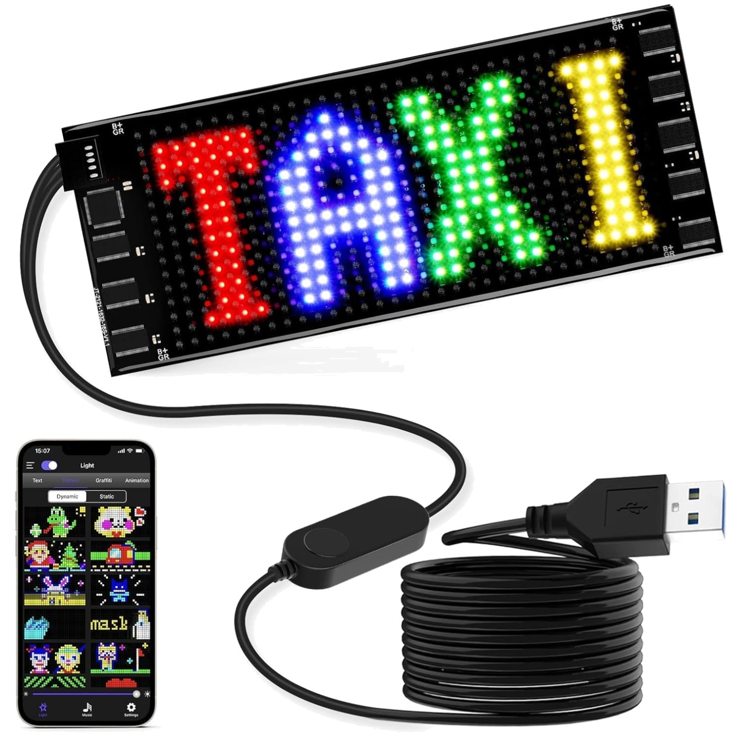 Customizable 7×3 LED Car Sign – Bluetooth Control for Weddings and Festivals