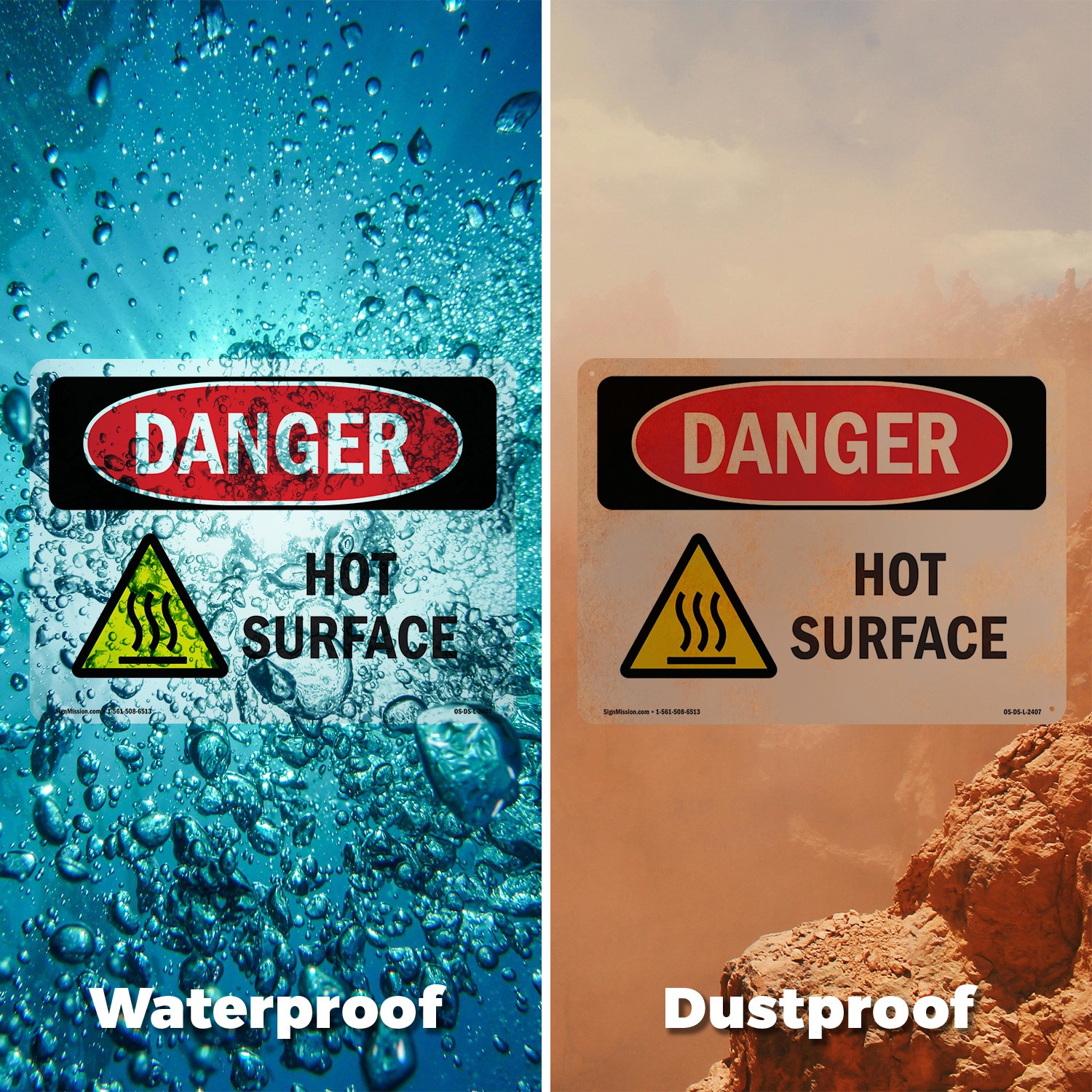 Hot Surface OSHA Danger Sign Metal, Plastic, Or Decal – 5 or 10 Pack