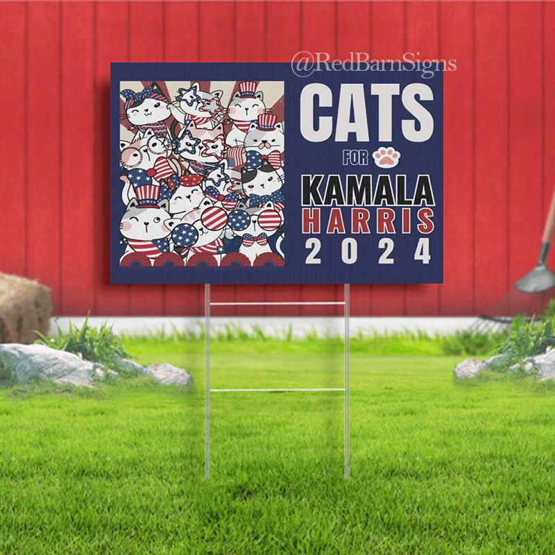 Cats for Kamala Harris 2024 Yard Sign, 18×12 and 24×18 inches Harris 2024
