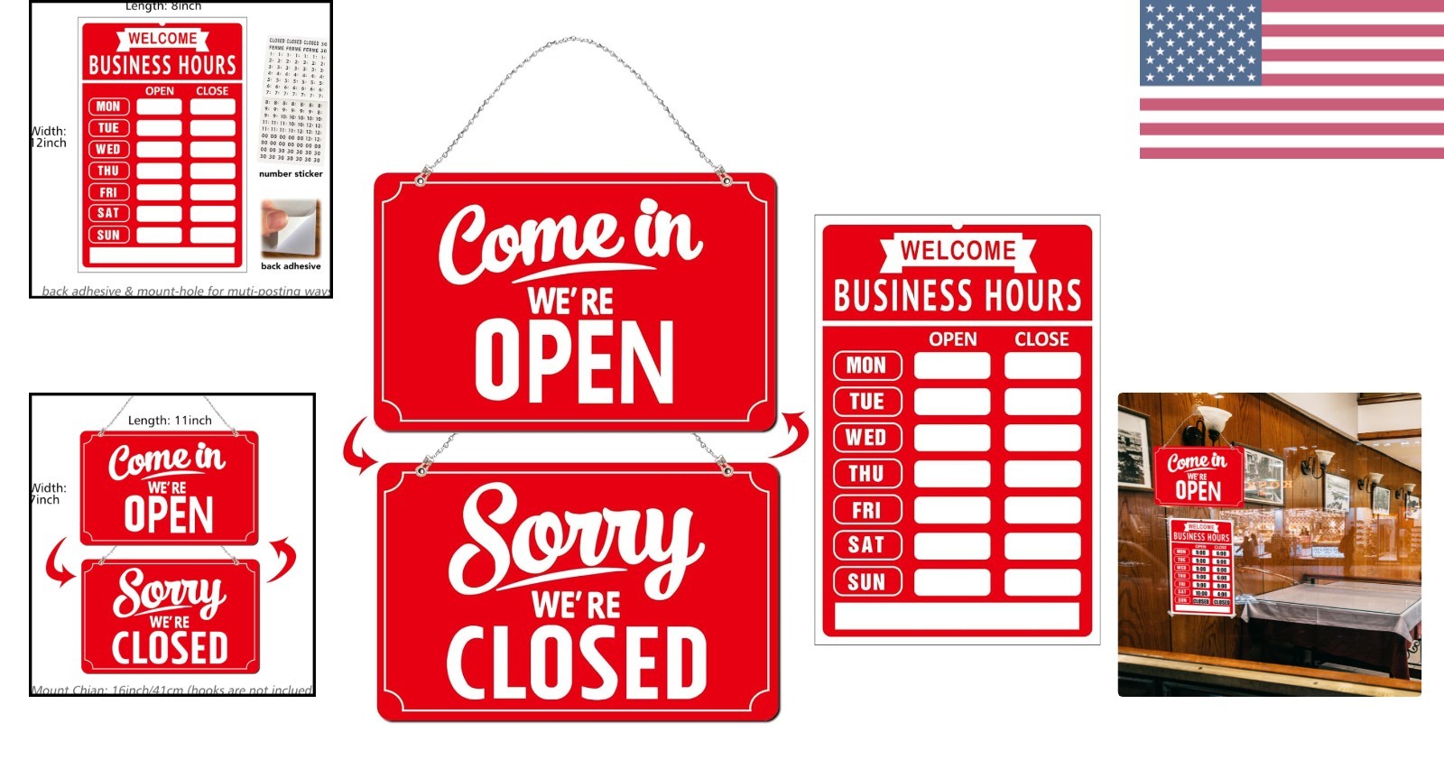 Open Closed Signs Business Hours Sign Set for Window Door Open Signs for Busi…