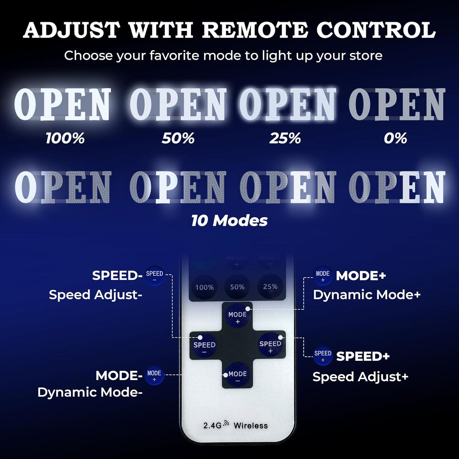 Open Sign for Business 30″X10″ with Timer and Remote Control, 10 Flashing Modes