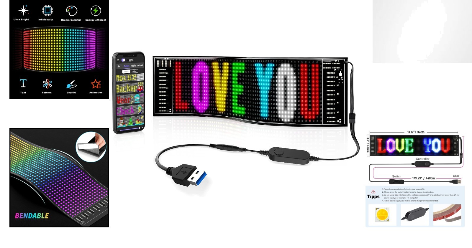 15”x4” RGB LED Sign with App Control – Waterproof for Indoor & Outdoor Use