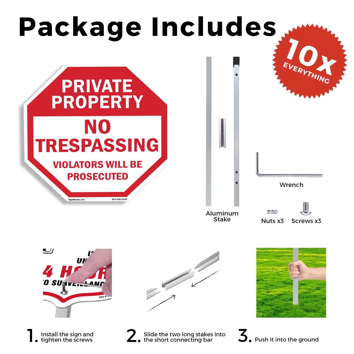 Private Property No Trespassing V Octagon Sign With Stake Weather Resistant