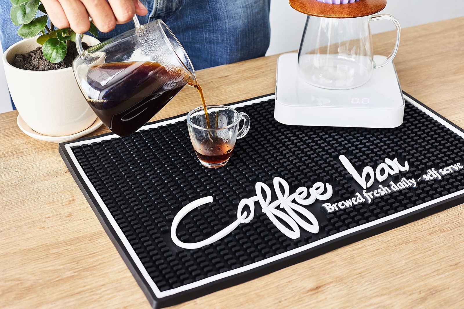Brewed Fresh Daily Silicone Coffee Bar Mat 18×12 in, Self Serve Coffee Statio…