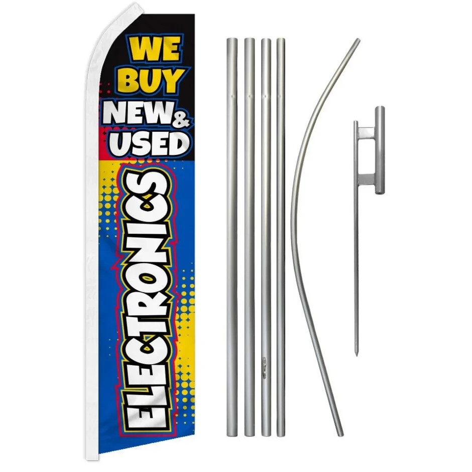 We Buy New & Used Electronics Swooper Flutter Feather Advertising Flag Pole Kit