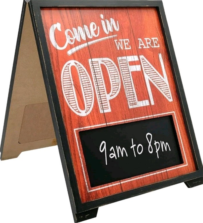 A-Frame Double Sided Wood Tabletop Open/Closed Sign 13Wx17H Rustic w/Chalkboard