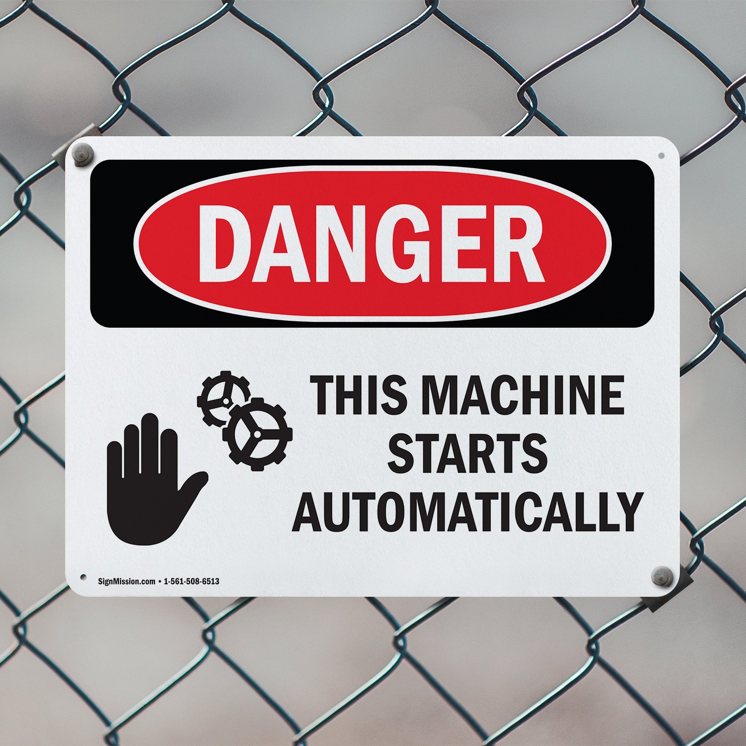 (2 Pack) This Machine Starts Automatically OSHA Danger Sign Decal Metal Plastic