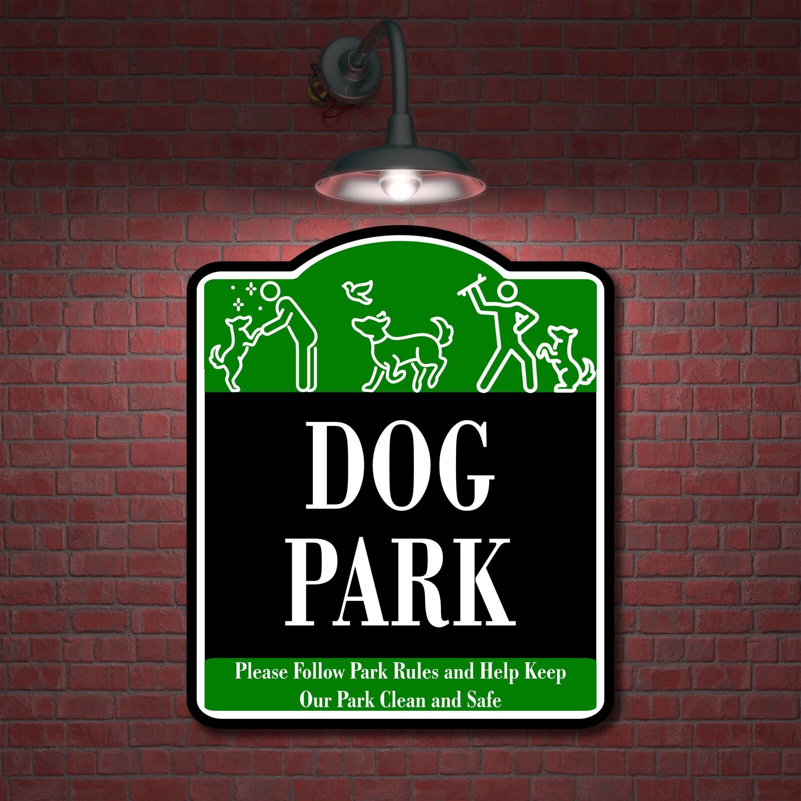 Dog Park Please Follow Rules BLACK Aluminum Composite Sign