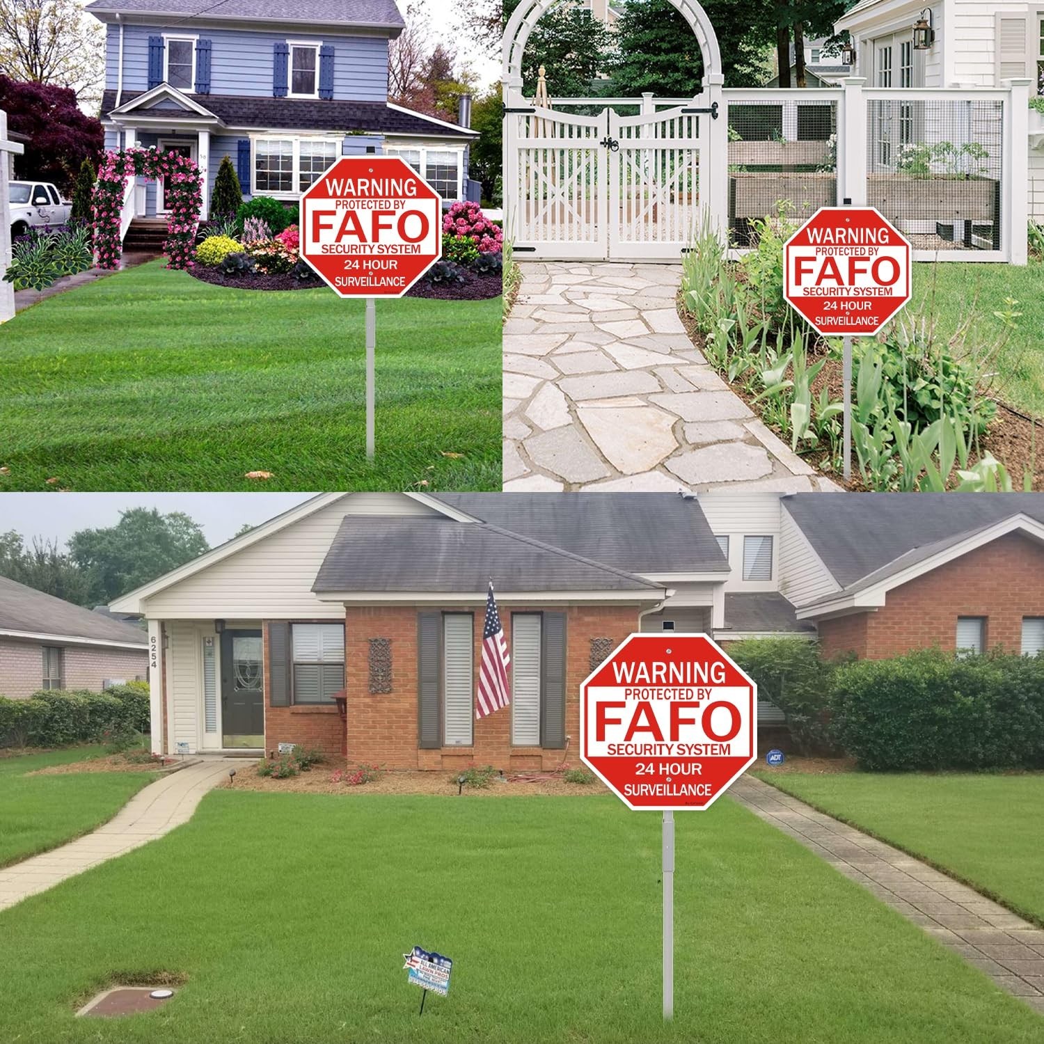 2 Pack Reflective Home Security Signs with 36″ Metal Stakes – Waterproof, UV Pro