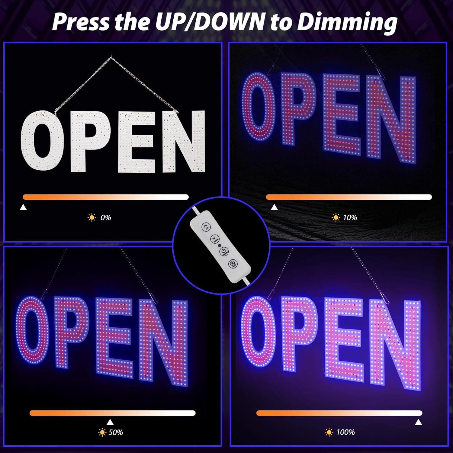 30×10 LED Open Sign Large Dimmable Hanging Business Light Up for Storefront