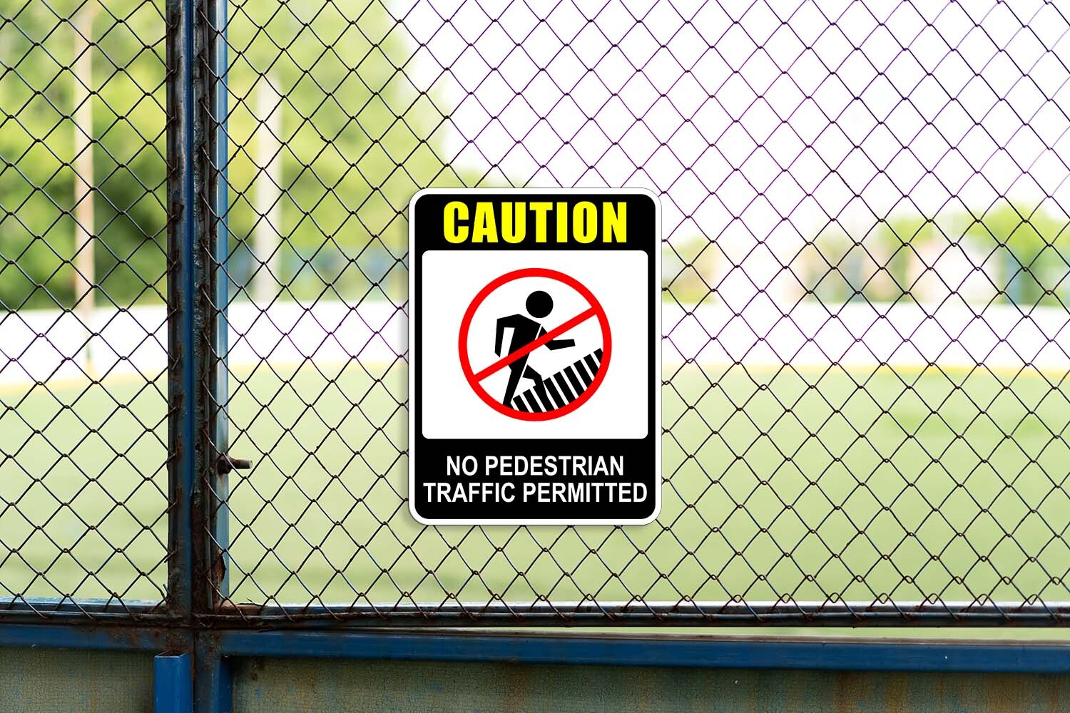 Portrait Round Plus Caution No Pedestrian Traffic Permitted Door or Wall Sign