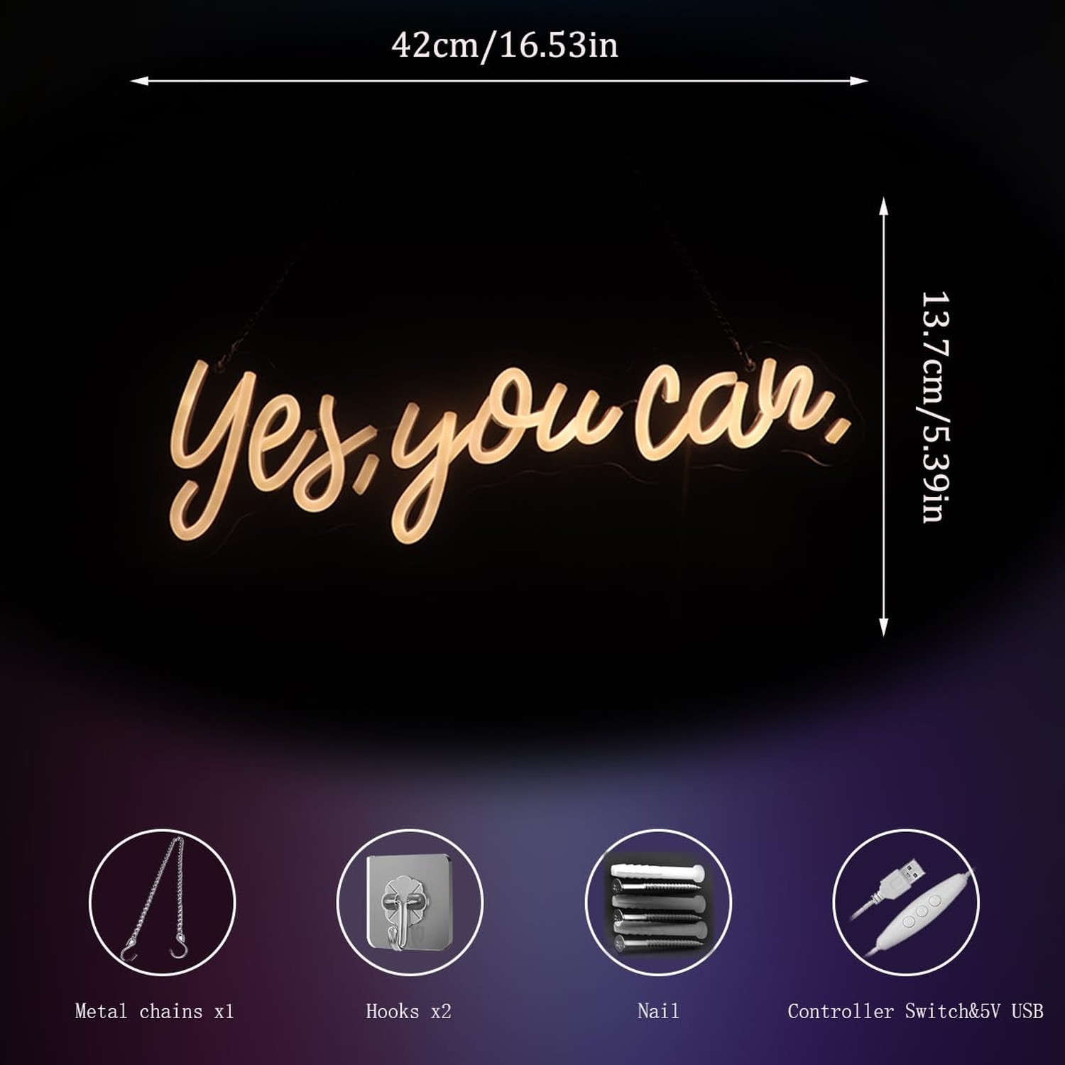 “Yes, You Can” LED Neon Sign Words Light Up Signs for Room Wall Art Decor, In…