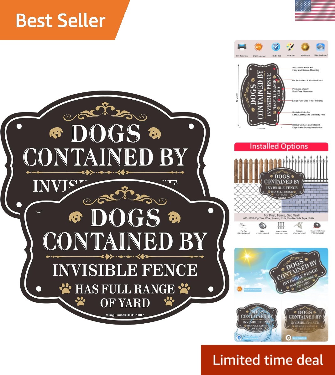 Dogs Contained by Invisible Fence Signs – 2-Pack 10×7 Durable Warning Signs