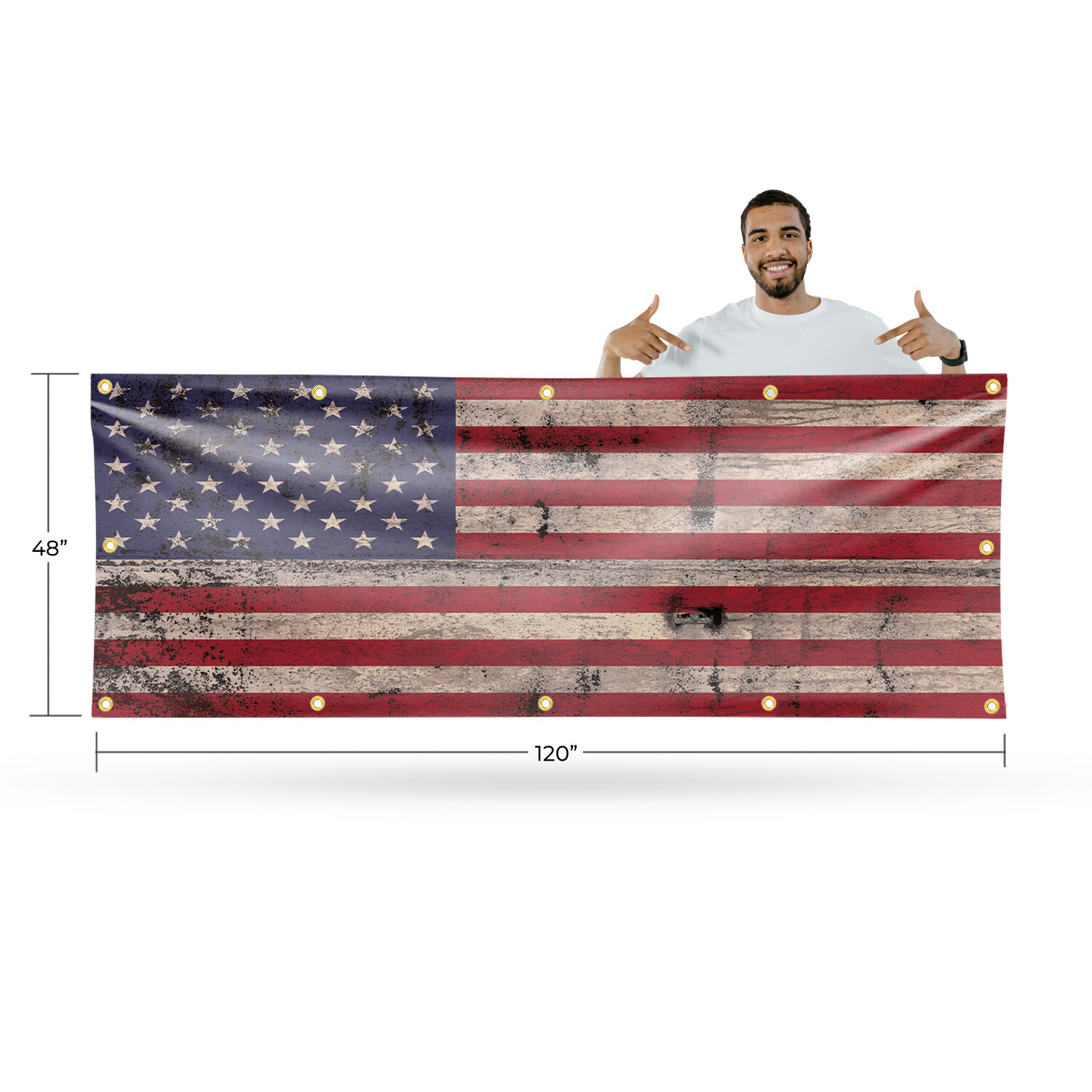 Rusty American Flag Vinyl Banner Sign with Metal Grommets Heavy-Duty
