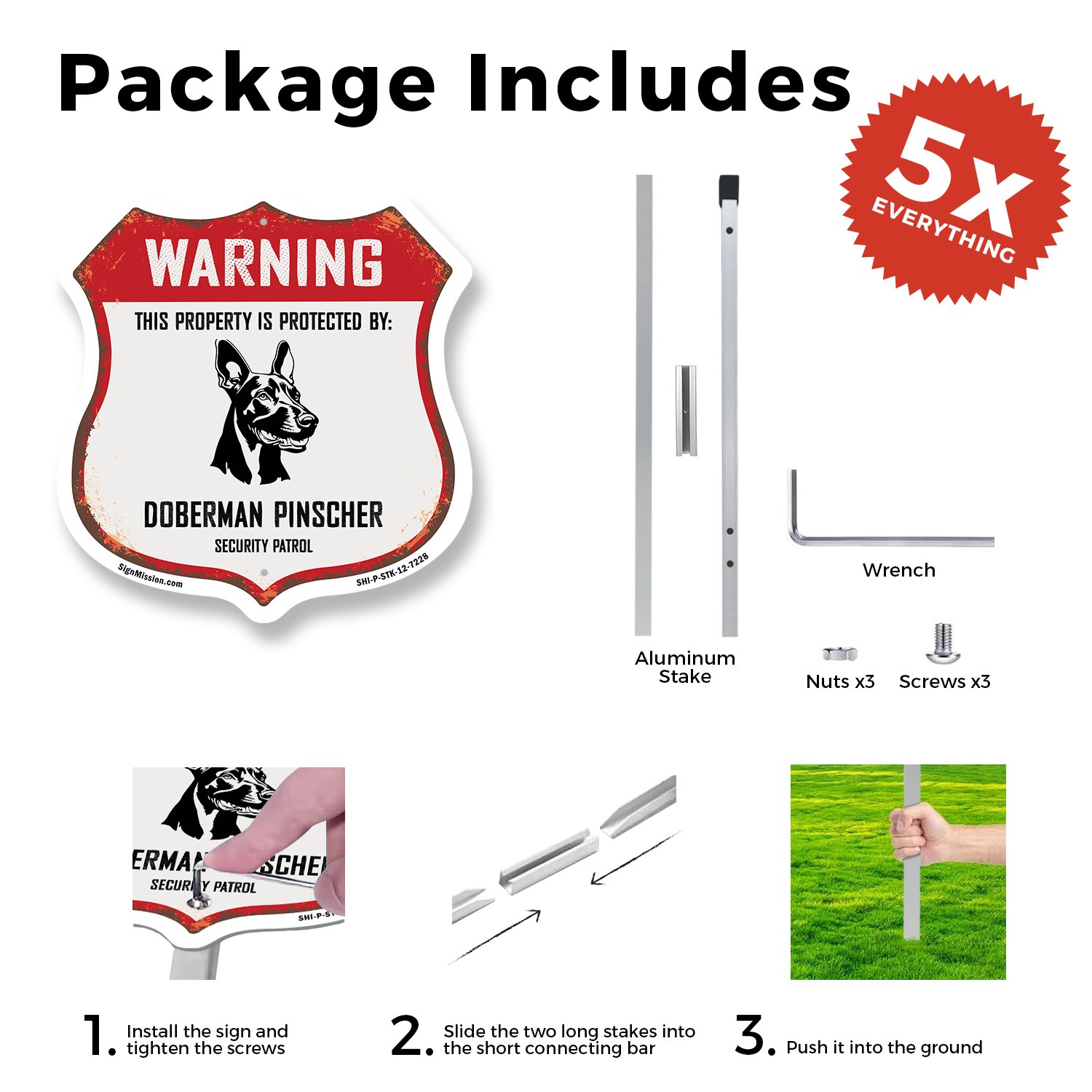 Warning Property Protected by Doberman Pinscher Made in Shield Sign With Stake