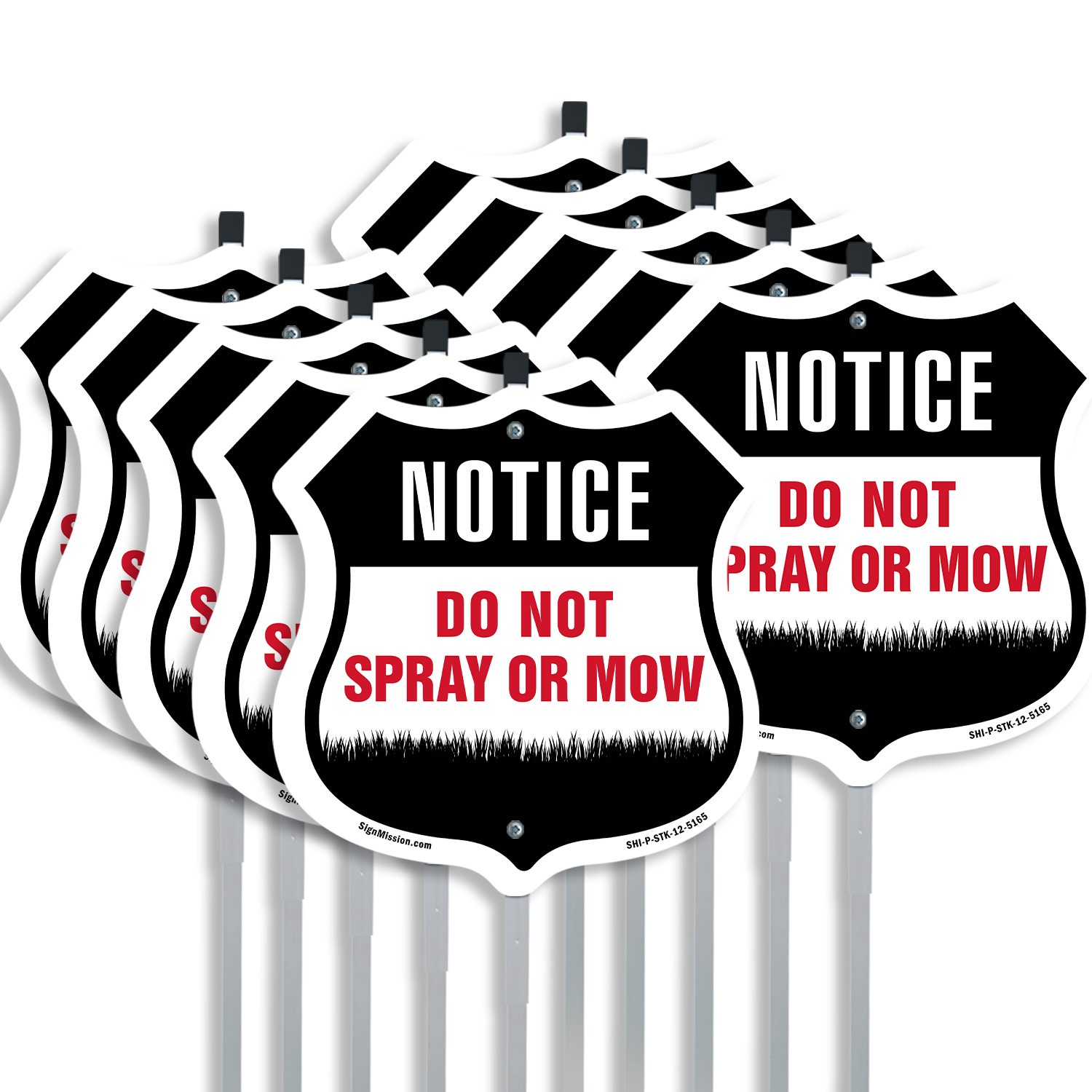 Warning Do Not Spray Or Mow Shield Shaped Sign With Stake Made in the USA