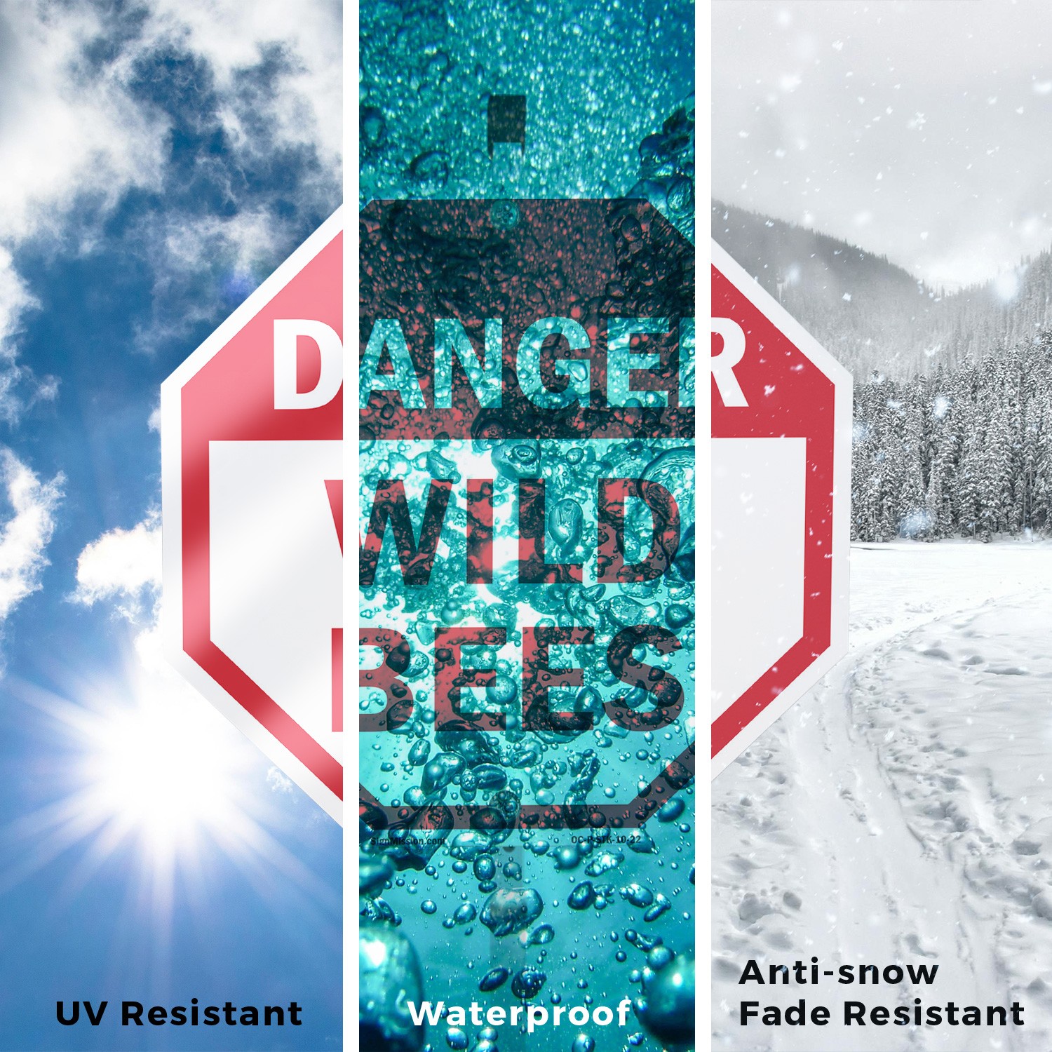 Danger Wild Bees Octagon Sign With Stake Weather Resistant UV Protected