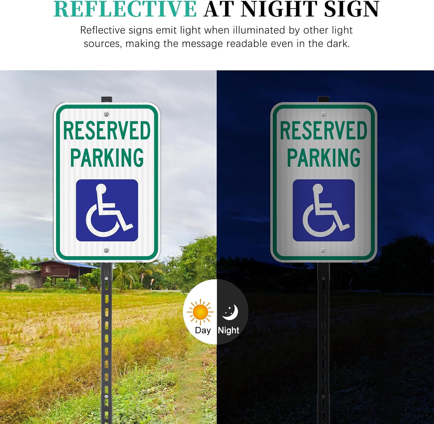 2 Pack Reflective Handicap Parking Sign with 6Ft Stake – Durable & Weatherproof