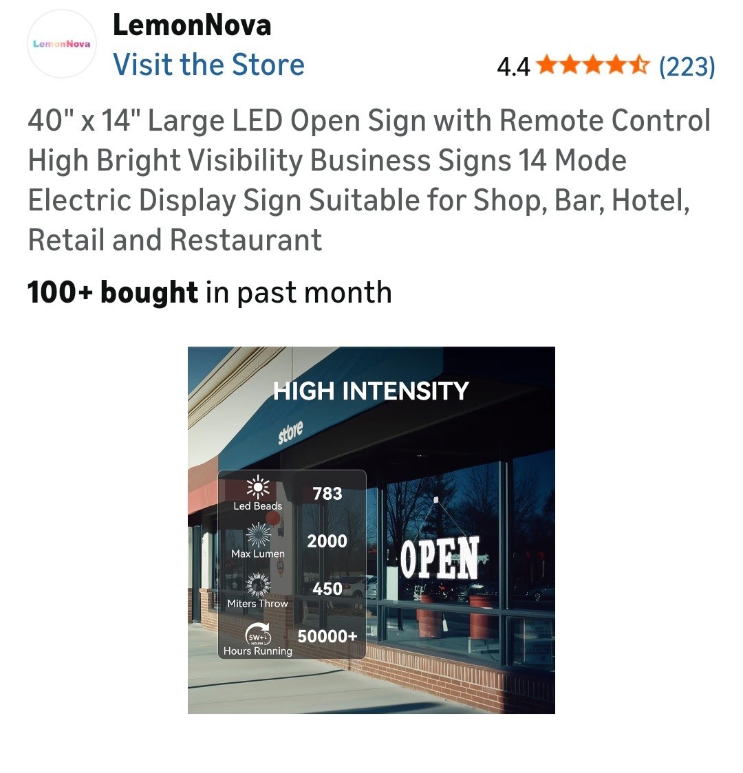 LemonNova LED Open Sign, Large 40 X 14 Remote and App Control