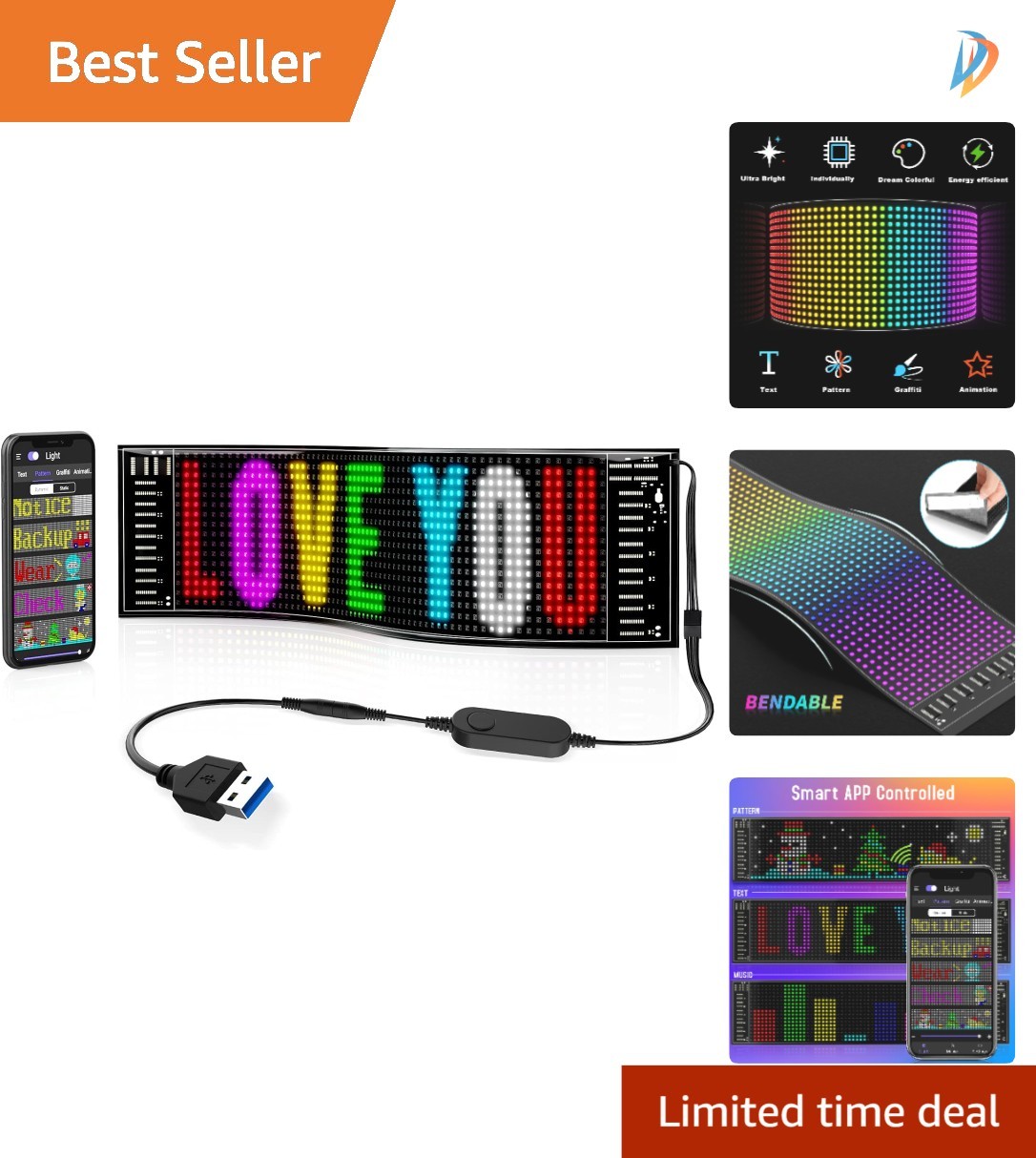 15”x4” Customizable LED Matrix Sign with Smart App Control for Bars & Hotels