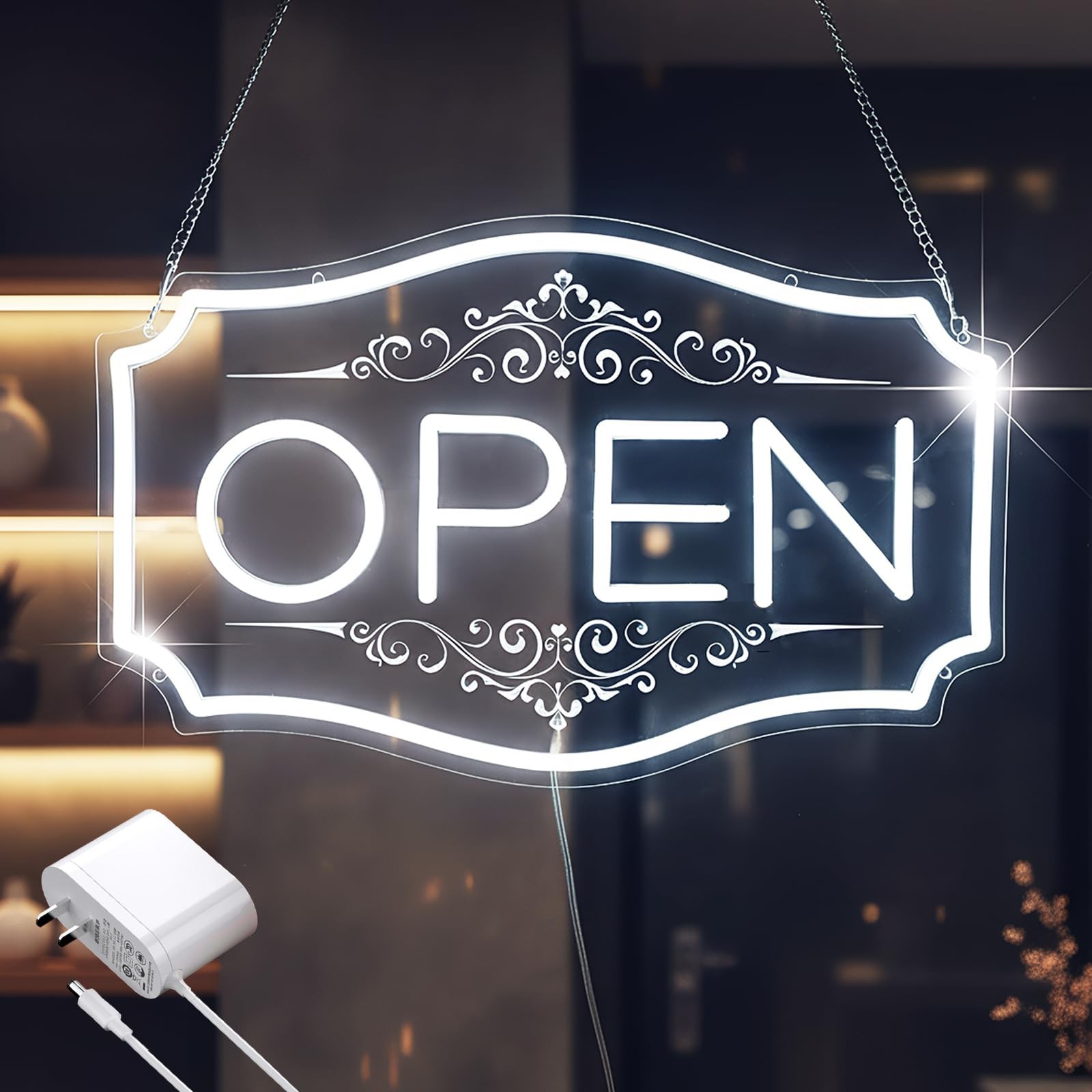 Open Sign for Business, LED Dimmable Neon Open Sign with 12V/2A Adapter, 16.5…