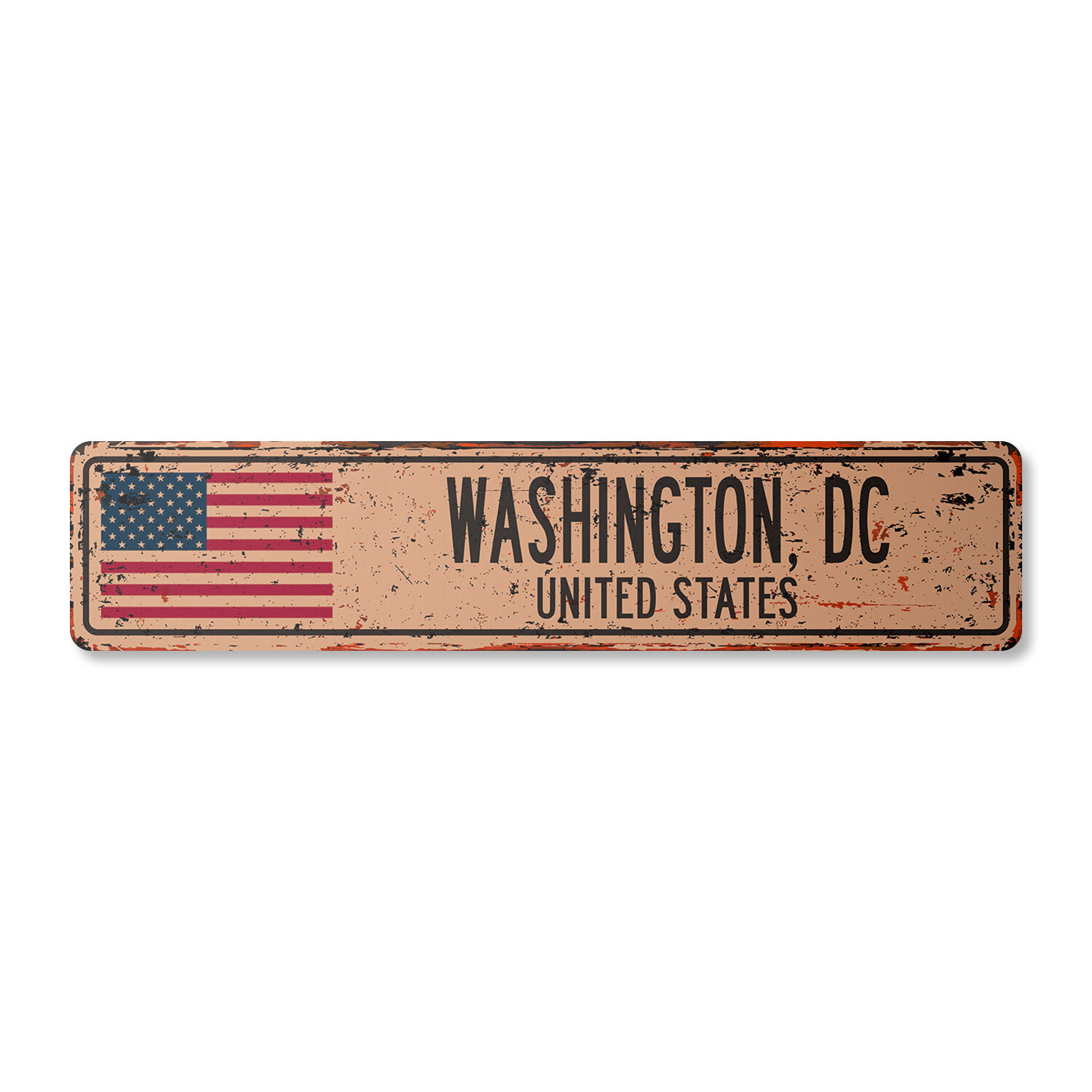 WASHINGTON DC UNITED STATES Vintage Street Sign American flag city country rust
