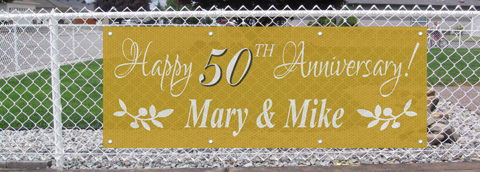 Happy 50 Anniversary Custom Date Gold 13 Oz Vinyl Banner Sign With Grommets