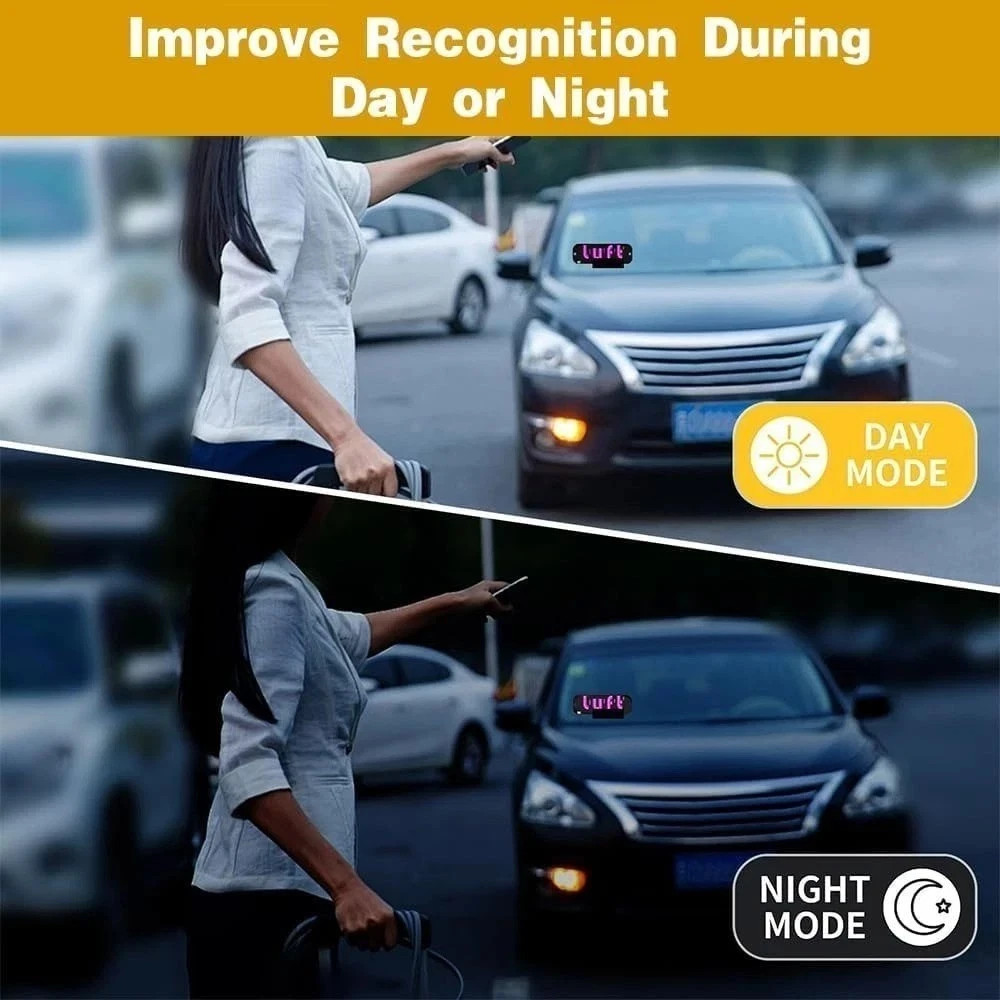 USB LED Light Sign for Drivers,Windshield Taxi Sign with Scrolling Display, Easy