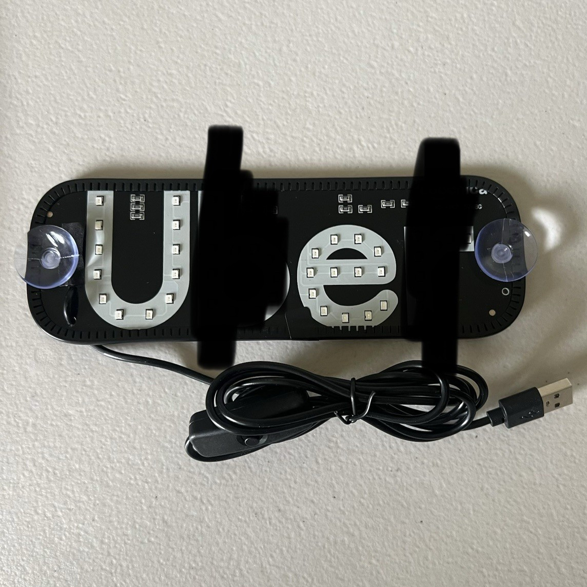 USB Powered LED Illuminated taxi Sign, Black Plastic, Window Mount Suction Cups