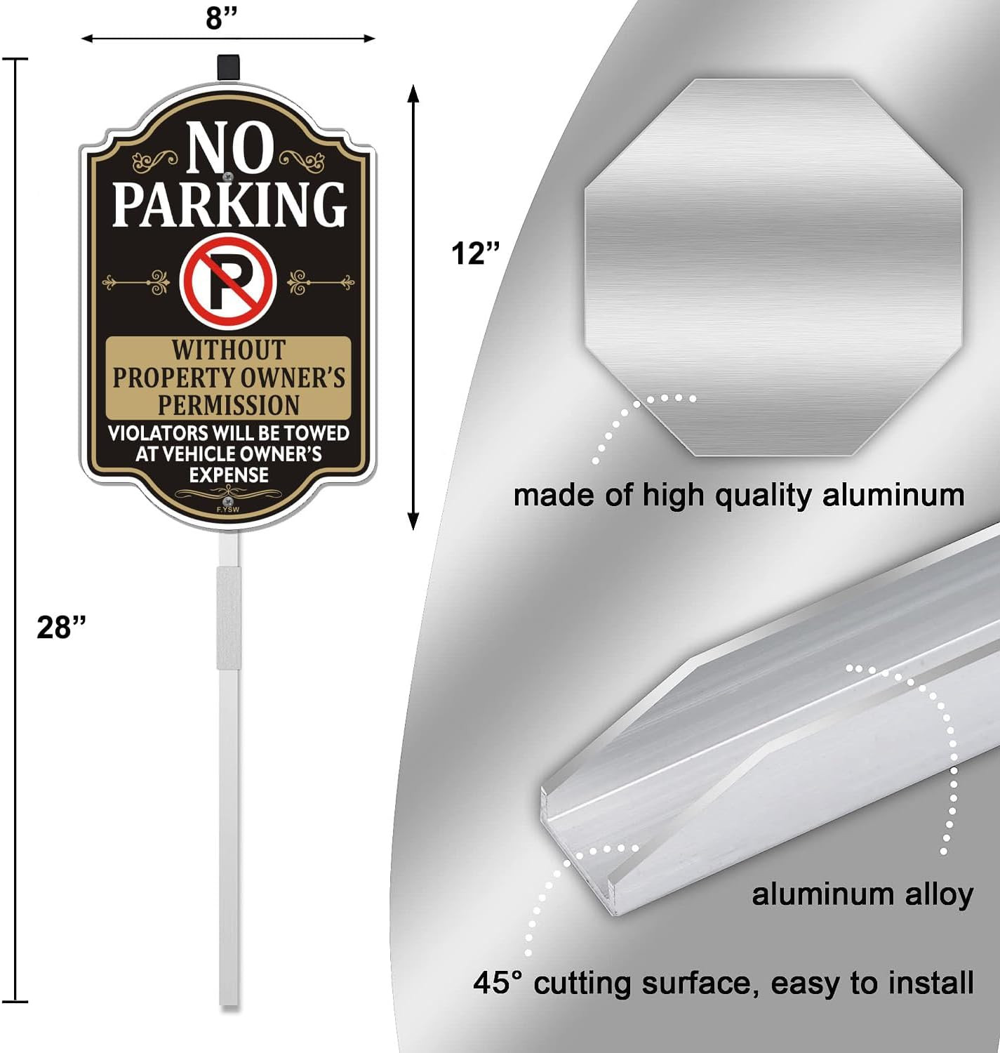 No Parking Without Permission Sign with Metal Stakes – 12″ x 8