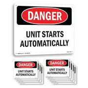 Unit Starts Automatically OSHA Danger Sign Metal Plastic Or Decal – 5 or 10 Pack