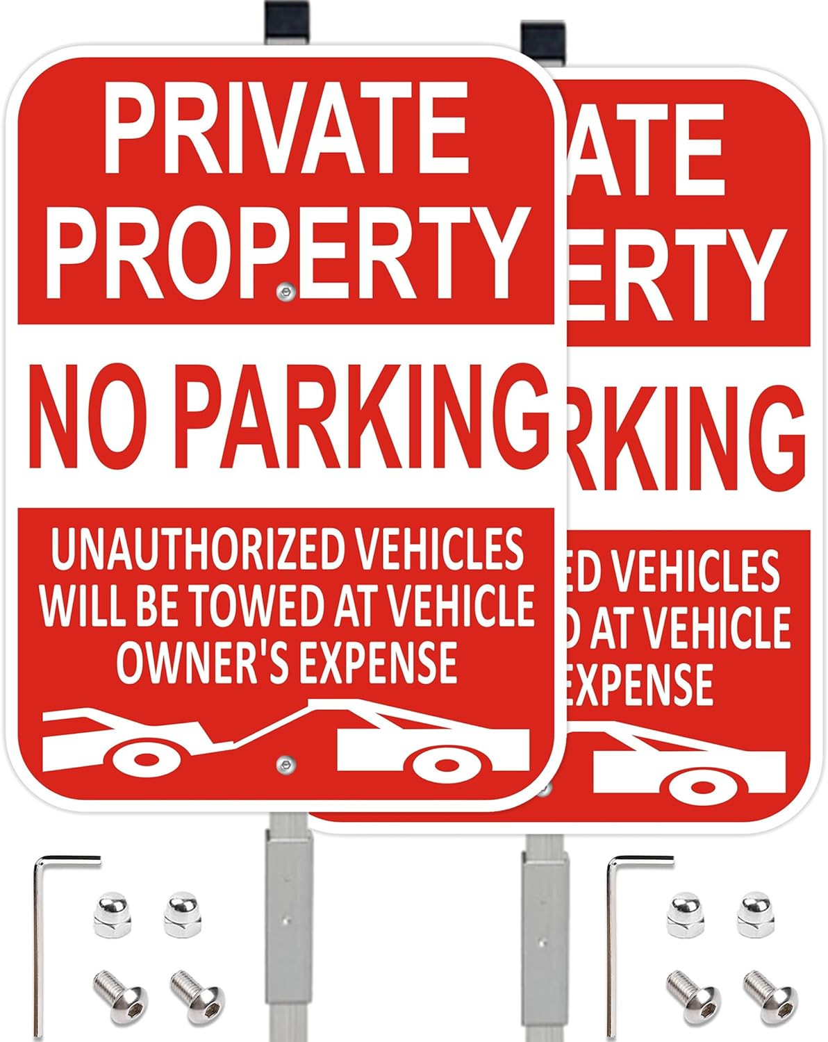 Large Private Property No Parking Sign with Stake – 2 Pack, Reflective Aluminum